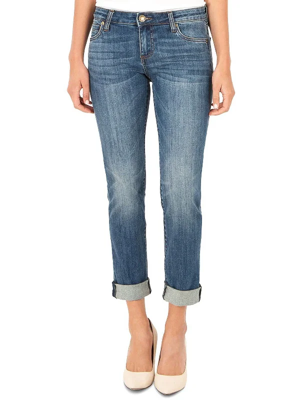 Womens High Rise Faded Boyfriend Jeans Stylish Stone-Wash Denim Jeans