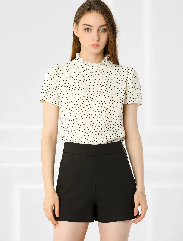 Ruffled Retro Short Sleeve Office Polka Dots Blouse Tops Chic Ruffle Blouse