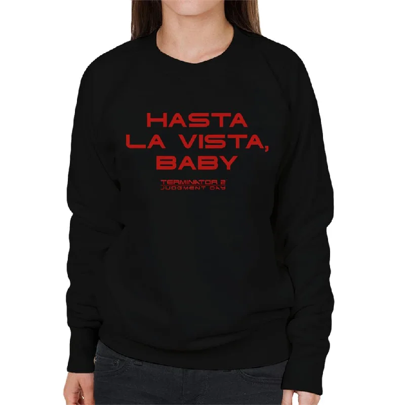 Terminator 2 Judgement Day Hasta La Vista Baby Women's Sweatshirt Hoodie with Full-Zip Functional Layering Terminator 2 Judgement Day Hasta La Vista Baby Women's Sweatshirt Hoodie with Full-Zip Functional Layering