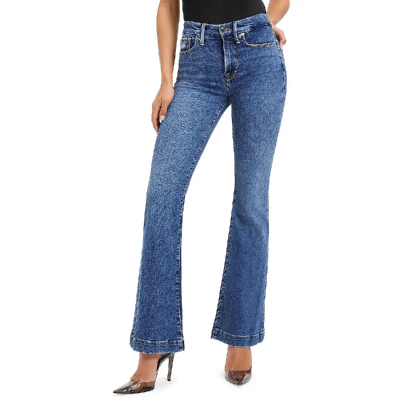 Womens Mid-Rise Medium Wash Flare Jeans Fashionable Raw Hem Bootcut Jeans