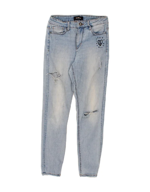 DESIGUAL Womens Distressed Skinny Jeans W28 L38 Blue Comfortable Ankle Jeans