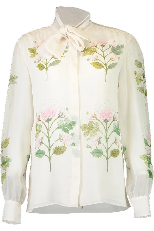 Georgette Rose Bouquets Blouse Feminine Tie Blouse