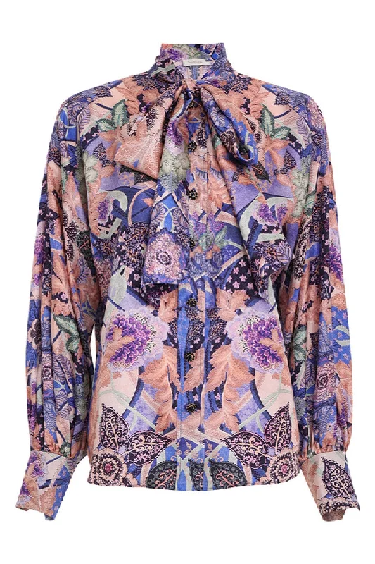 Celestial Tie Neck Blouse Feminine Pastel Blouse