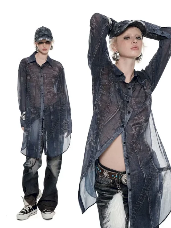 Chiffon Long Shirt Blouse Shirt【s0000009869】 Chic Square Blouse