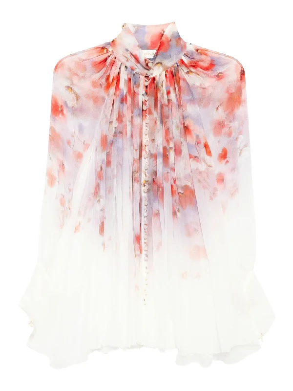 FLORAL PRINT BLOUSE Double-Layered Blouse