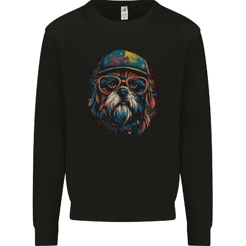 A Cool Shih Tzu Dog Mens Sweatshirt Jumper Hoodie with Exposed Zipper Edgy Industrial A Cool Shih Tzu Dog Mens Sweatshirt Jumper Hoodie with Exposed Zipper Edgy Industrial