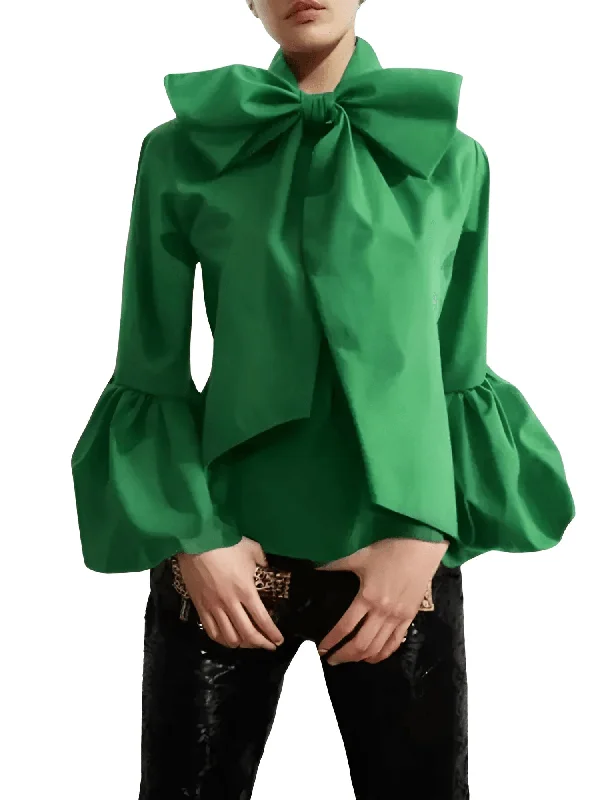 Bow Knot Blouse Women's High Collar Shirt Lantern Sleeve Blouse Urban Women's Fashion Commuter Top Classic Minimalist Blouse Bow Knot Blouse Women's High Collar Shirt Lantern Sleeve Blouse Urban Women's Fashion Commuter Top Classic Minimalist Blouse