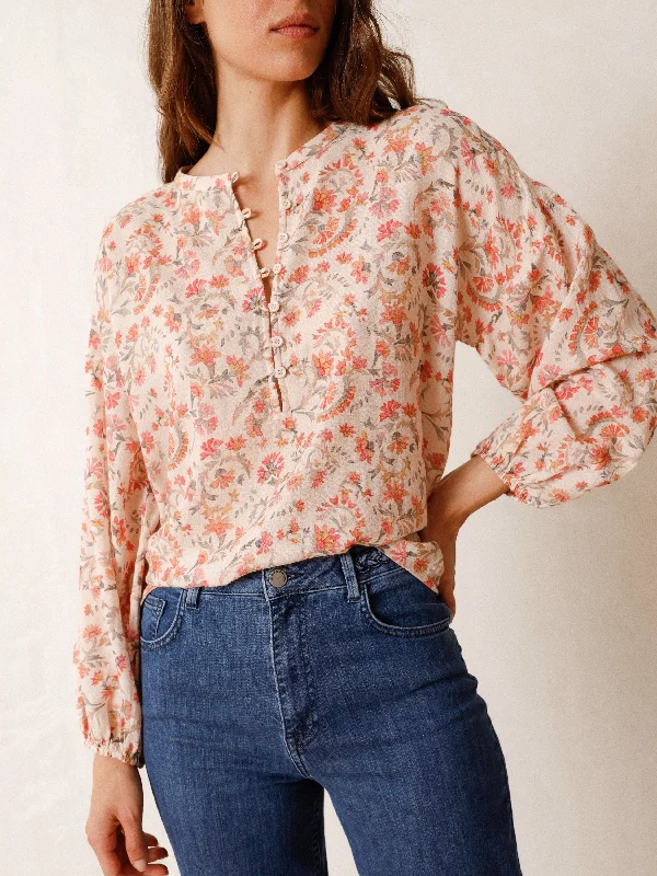 Flowing Multicolour Blouse Elegant Embroidery Blouse