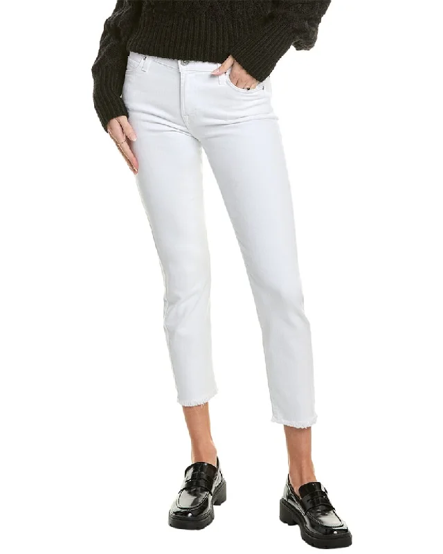 7 For All Mankind Roxanne Ankle White Slim Cigarette Jean Trendy Flared Leg Jeans