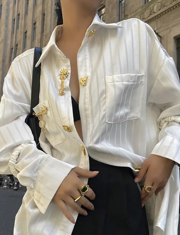 Ladies Solid Color Irregular Button Blouse SXT21453 Embroidered Cotton Blouse