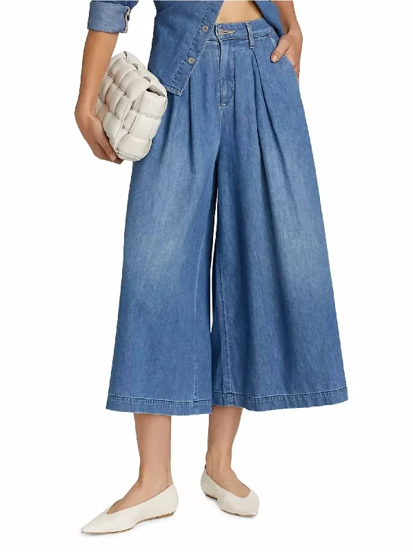 Elowyn Pleated Palazzo Jeans In Anvil Chic Double Waistband Jeans
