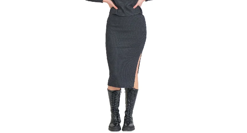 Black Tape Midi Sweater Skirt Houndstooth Herringbone Solid