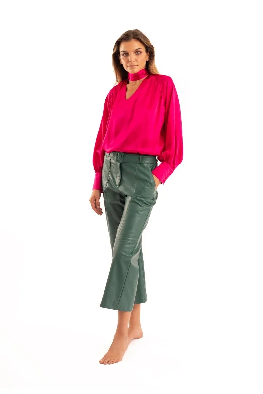 Pink Silk Blouse - NOPIN Silky Draped Blouse