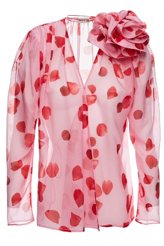 Long Sleeve Blouse With Large Rose Shoulder Pleated Collar Blouse