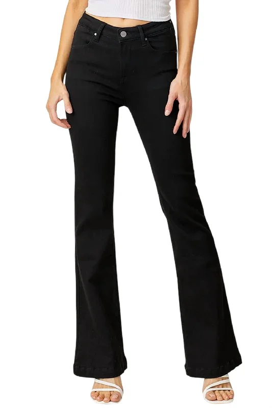 Mid Rise Bootcut Jeans In Black Elegant Tapered Leg Denim