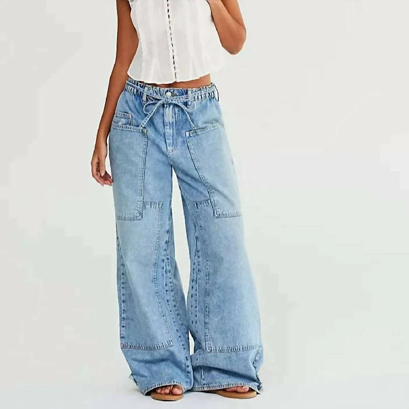 Outlaw Wide Leg Jeans In Drizzle Comfortable Jogger Style Jeans