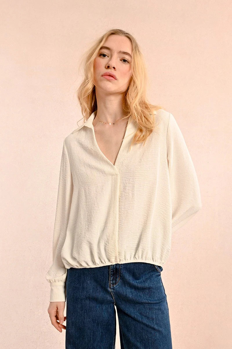 Short Puffy Blouse - Cream Smart Casual Blouse