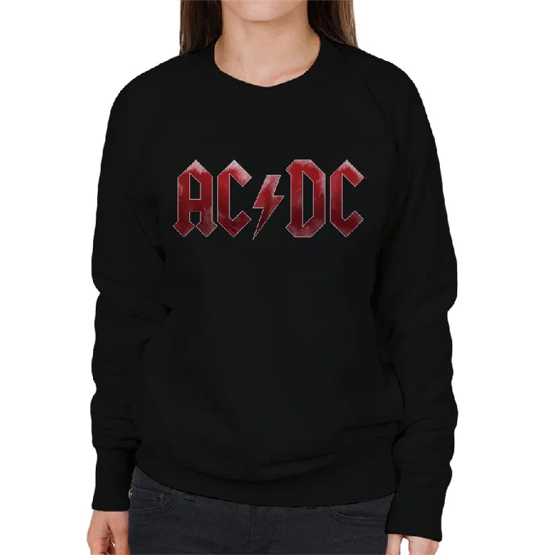 AC/DC Red Ice Logo Women's Sweatshirt Hoodie with Hem Applique Textured Unique
