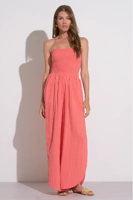 Elan Strapless Smocked Jumper Chenille Brocade Lace