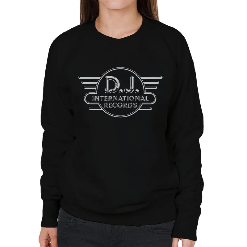 DJ International Records Logo Women's Sweatshirt Hoodie with Hidden Zipper Minimalist Clean DJ International Records Logo Women's Sweatshirt Hoodie with Hidden Zipper Minimalist Clean