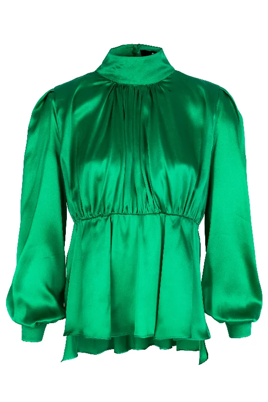 Ruffled Green Silk Blouse Soft Pastel Blouse