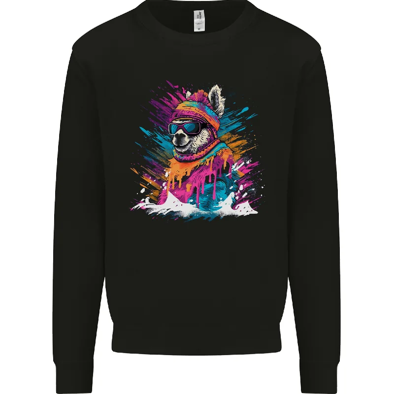 A Cute Lama in the Snow Mens Sweatshirt Jumper Hoodie with Slim Fit Tailored Modern