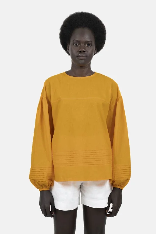 Strasbourg - Spring Summer Blouse - Fenugreek Silky Draped Blouse
