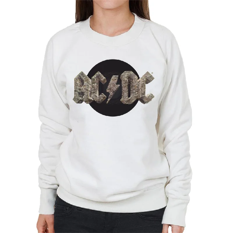 AC/DC Rock Logo Women's Sweatshirt Hoodie with Raw Hem Edgy Unfinished