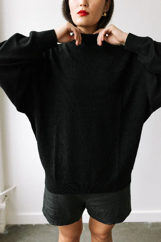 Merino Wool Sweater (Black) Spandex Blend Rayon Blend Denim Blend