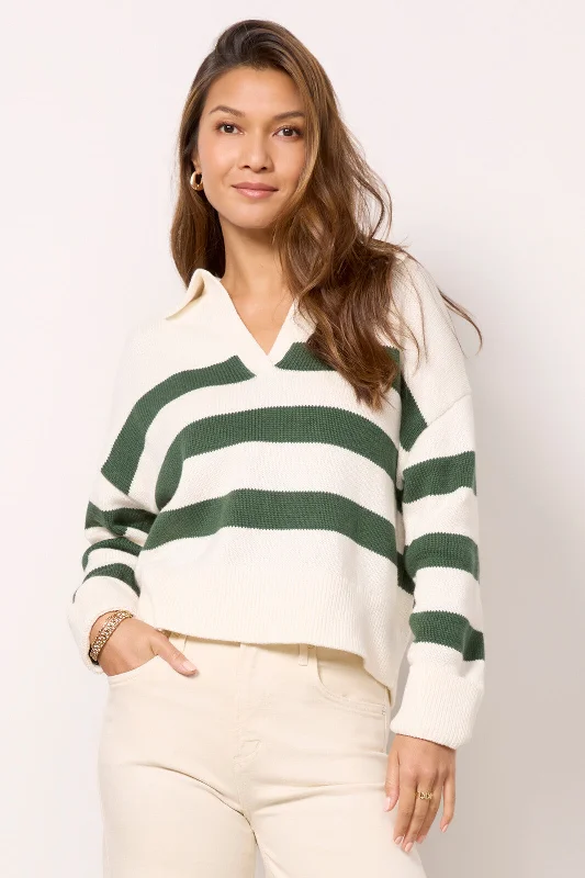 Velvet - Lucie Stripe Polo Sweater Lightweight Heavyweight Midweight