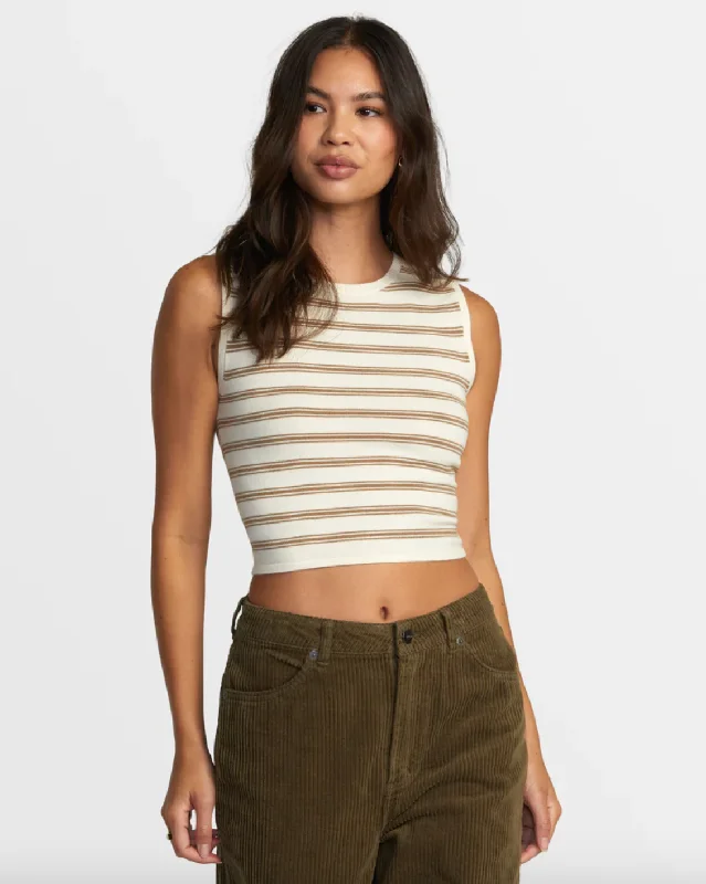 RVCA Womens Shiver Sweater Tank Latte Spandex Blend Rayon Blend Denim Blend