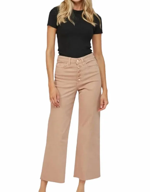 Chromatic High Rise Crop Jean In Brown Sugar Fashionable Distressed Jeans