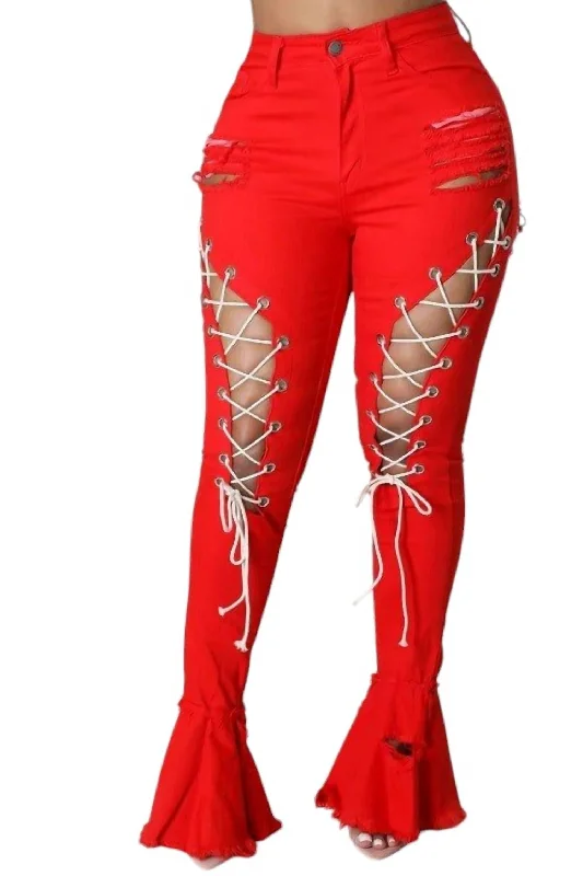 Lace Up Jeans In Red Elegant Dark-Wash Bootcut Jeans