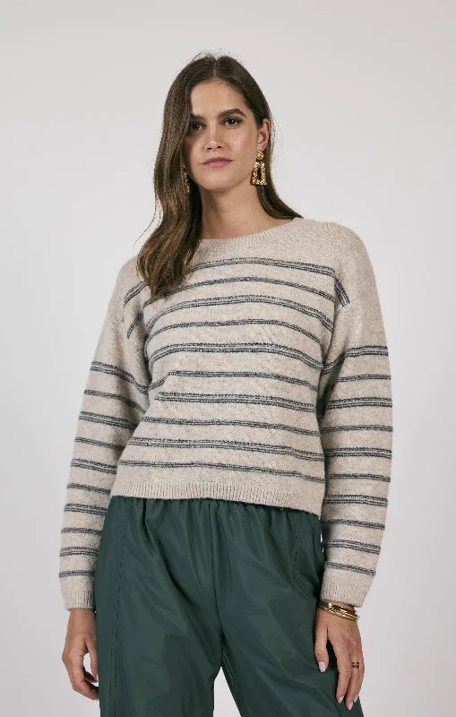 SAGE THE LABEL Open Windows Stripe Pullover Sweater Transparent Opaque Sheer