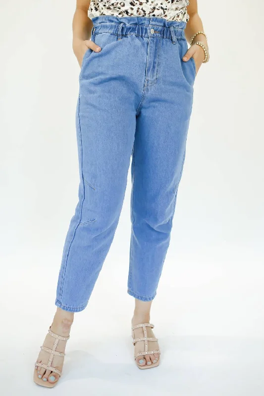 The Dani Elastic Waist Jeans In Medium Wash Trendy Flared Leg Jeans