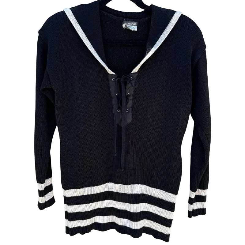 Bergdorf Goodman Fusion Vintage Women's Black White Striped Knit Sailor Sweater Graphic Sweater Embroidered Appliqued Bergdorf Goodman Fusion Vintage Women's Black White Striped Knit Sailor Sweater Graphic Sweater Embroidered Appliqued