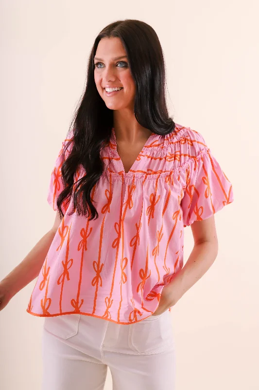 Little Miss Prep Blouse-Pink Semi-Sheer Blouse