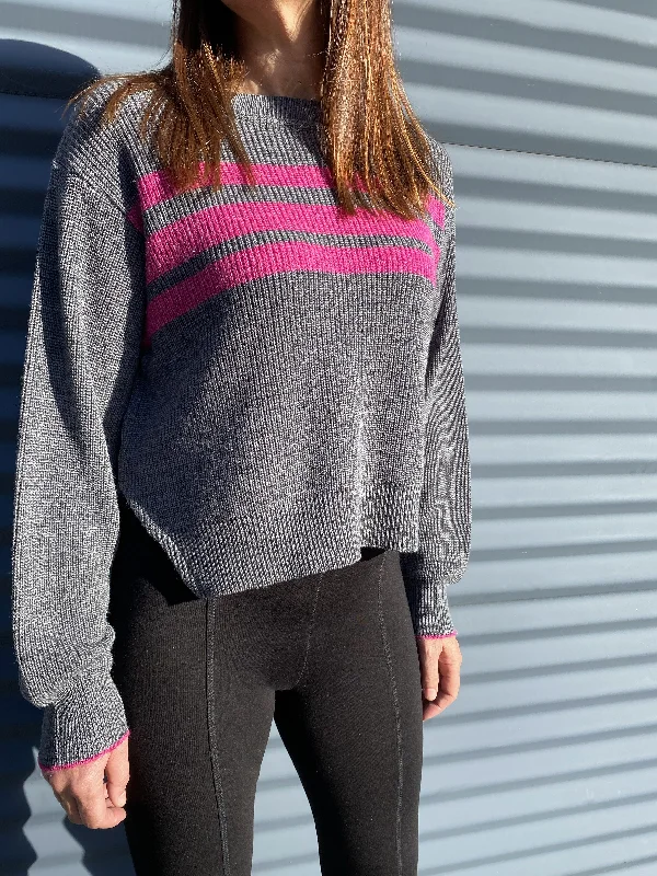 Velour Striped Knit Jumper (NEW COLOURWAY) High Neck Crew Neck V-Neck
