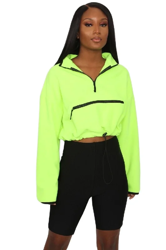 TIC TOC - Neon - Crop Fleece Half Zip Sweater Knit Fabric Woven Fabric Fleece Fabric TIC TOC - Neon - Crop Fleece Half Zip Sweater Knit Fabric Woven Fabric Fleece Fabric