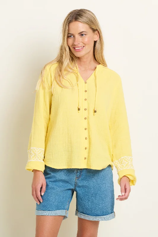 Jessie Embroidered Blouse Mandarin Collar Blouse