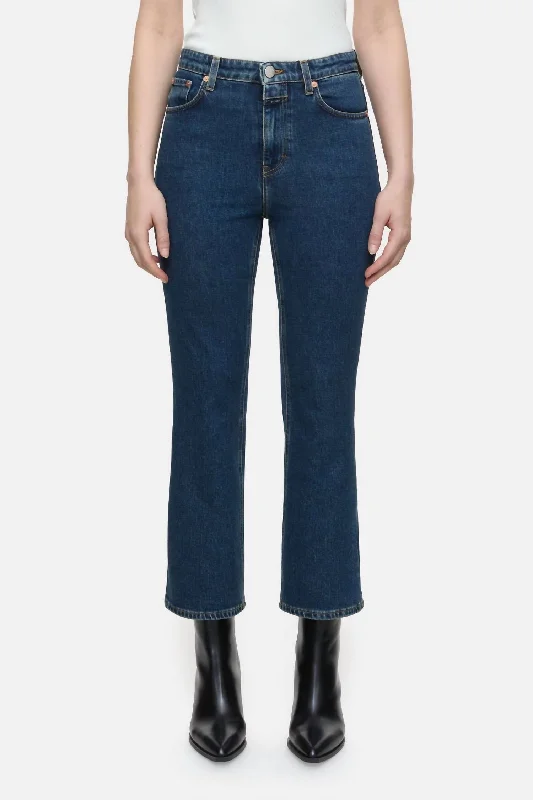 Hi Sun Cropped Flared Jeans In Dark Blue Comfortable Folded Hem Jeans