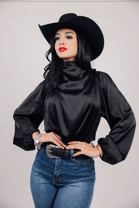 Cowl Neck Long Sleeve Satin Blouse Top Lightweight Floral Blouse
