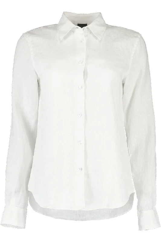 Long Sleeve Linen Blouse - Cream Elegant Semi-Sheer Blouse