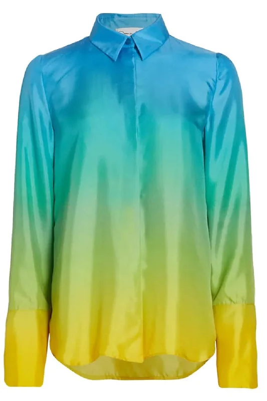 Long Sleeve Ombre Twill Blouse Lightweight Chiffon Blouse
