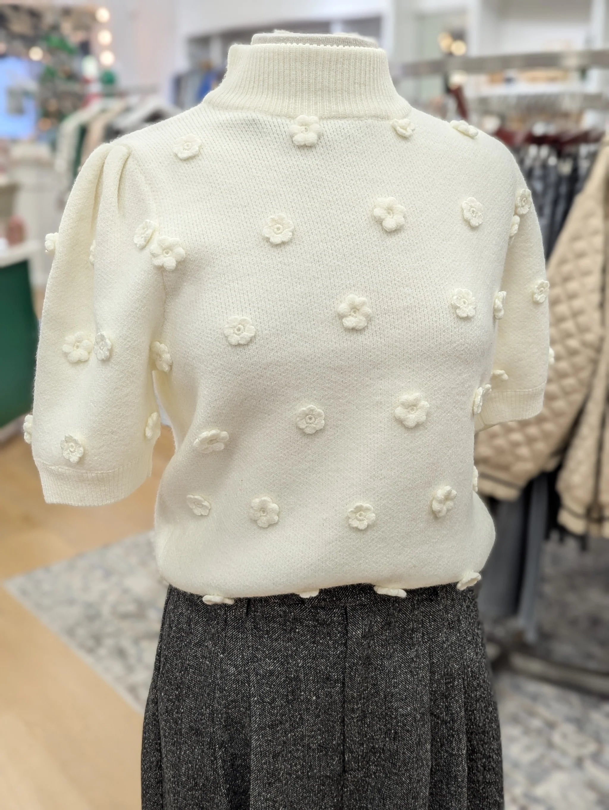 3D Floral Sweater Hooded Sweater Collared Sweater Shawl Collar