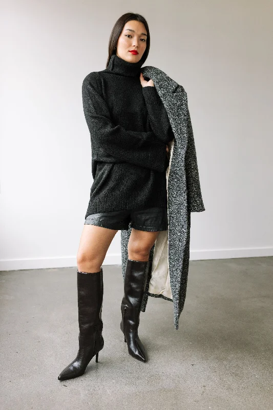 Alpaca and Wool Blend Sweater (Black) Toggled Drawstring Belted