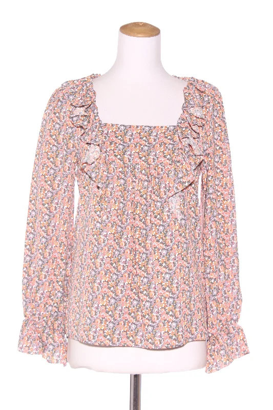 CHARLO - Floral ruffle detail blouse! 6-8 Elegant Silk Blouse
