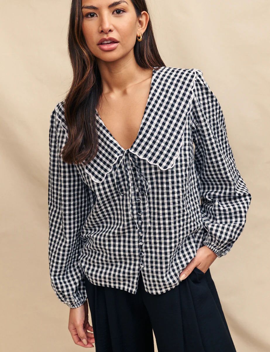 Black Gingham Long Sleeve Birdie Blouse Short Sleeve Blouse