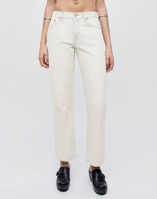 Easy Straight Crop Jeans In Vintage White Fashionable Relaxed Fit Denim