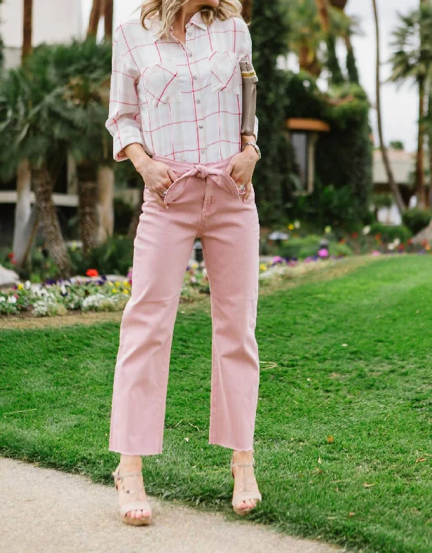 Bowie Tie Front Jeans In Peach Rose Comfortable Zip-Up Skinny Jeans